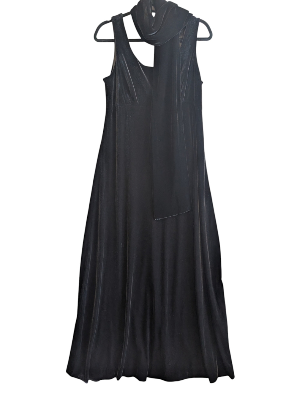 Jones New York Evening Black Velvet Maxi Dress W/ Scarf Empire Waist Sleeveless
